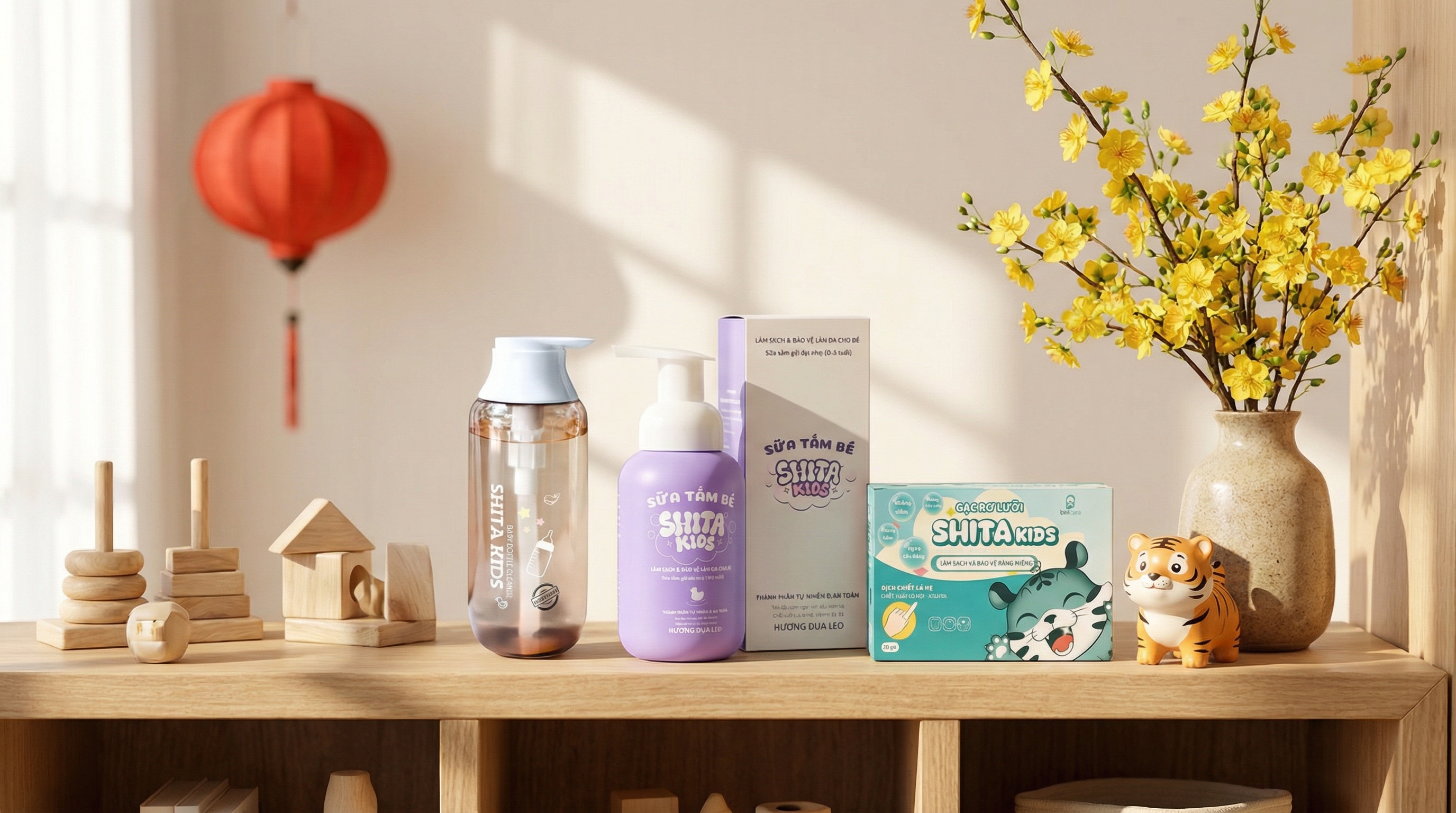 Nước rửa bình sữa thảo dược ShitaKids giúp tiệt trùng đồ dùng bé tại khách sạn.
