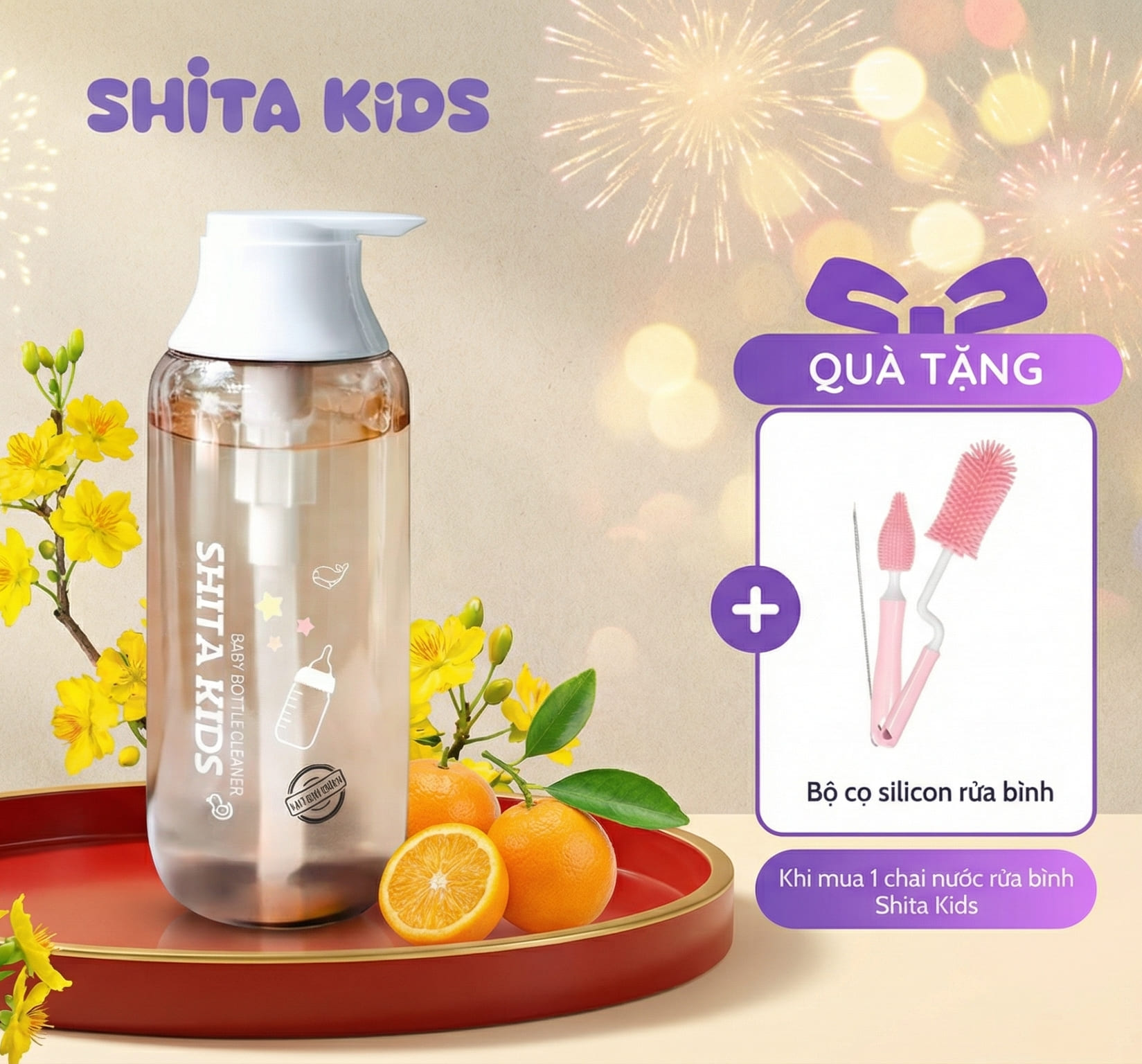 Combo nước rửa bình sữa và bàn chải cọ bình đủ bộ cho bé sơ sinh