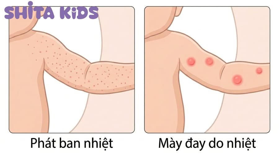 so sánh hình ảnh rôm sảy và mề đay nhiệt ở trẻ sơ sinh khi ra nhiều mồ hôi