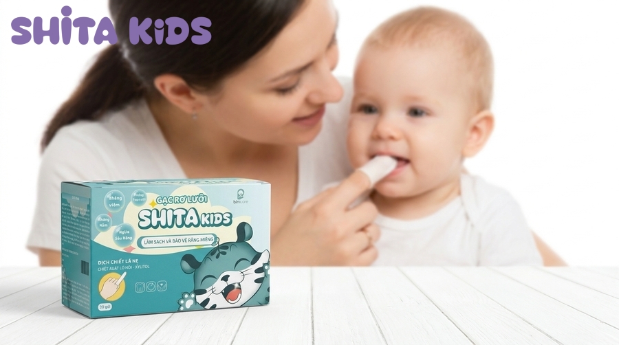 Gạc rơ lưỡi ShitaKids vệ sinh miệng nhẹ nhàng cho bé đang bị lở loét tay chân miệng