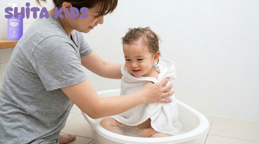 Tắm bé đúng cách và giữ ẩm da bé thường xuyên là cách ngừa rôm sảy tốt nhất