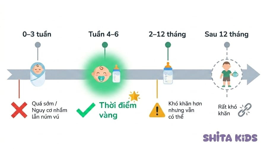 biểu đồ thời điểm vàng tập bú bình cho bé từ tuần 4 đến tuần 6