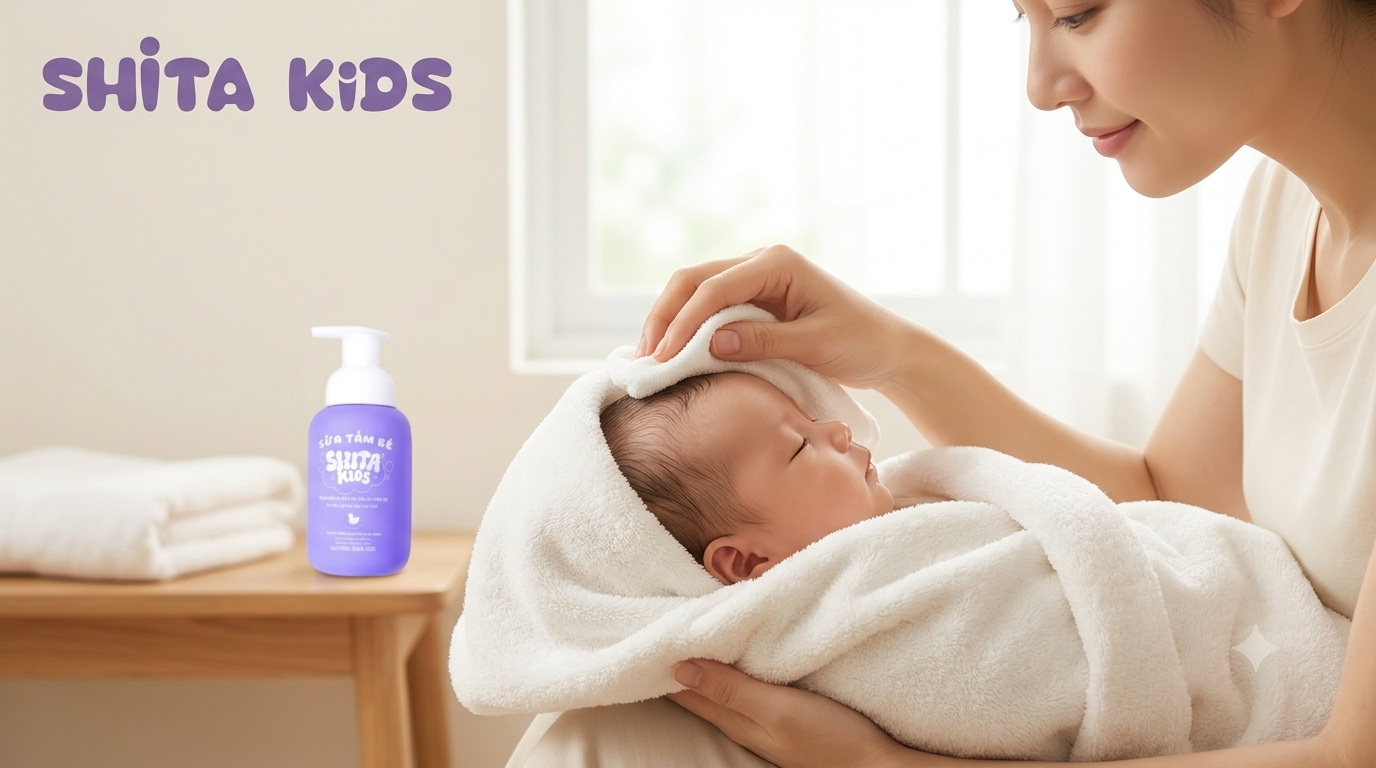 Hướng dẫn mẹ thao tác xoa nhẹ nhàng da đầu và tắm rửa an toàn cho bé sơ sinh bằng sữa tắm gội dịu nhẹ ShitaKids