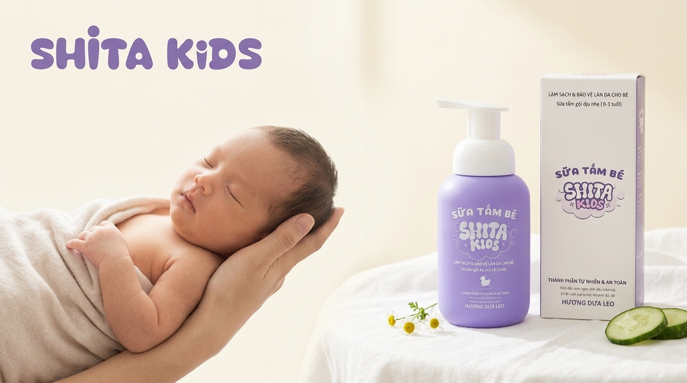 Sữa tắm gội dịu nhẹ cho bé sơ sinh ShitaKids chiết xuất cúc la mã và dưa leo an toàn cho làn da nhạy cảm