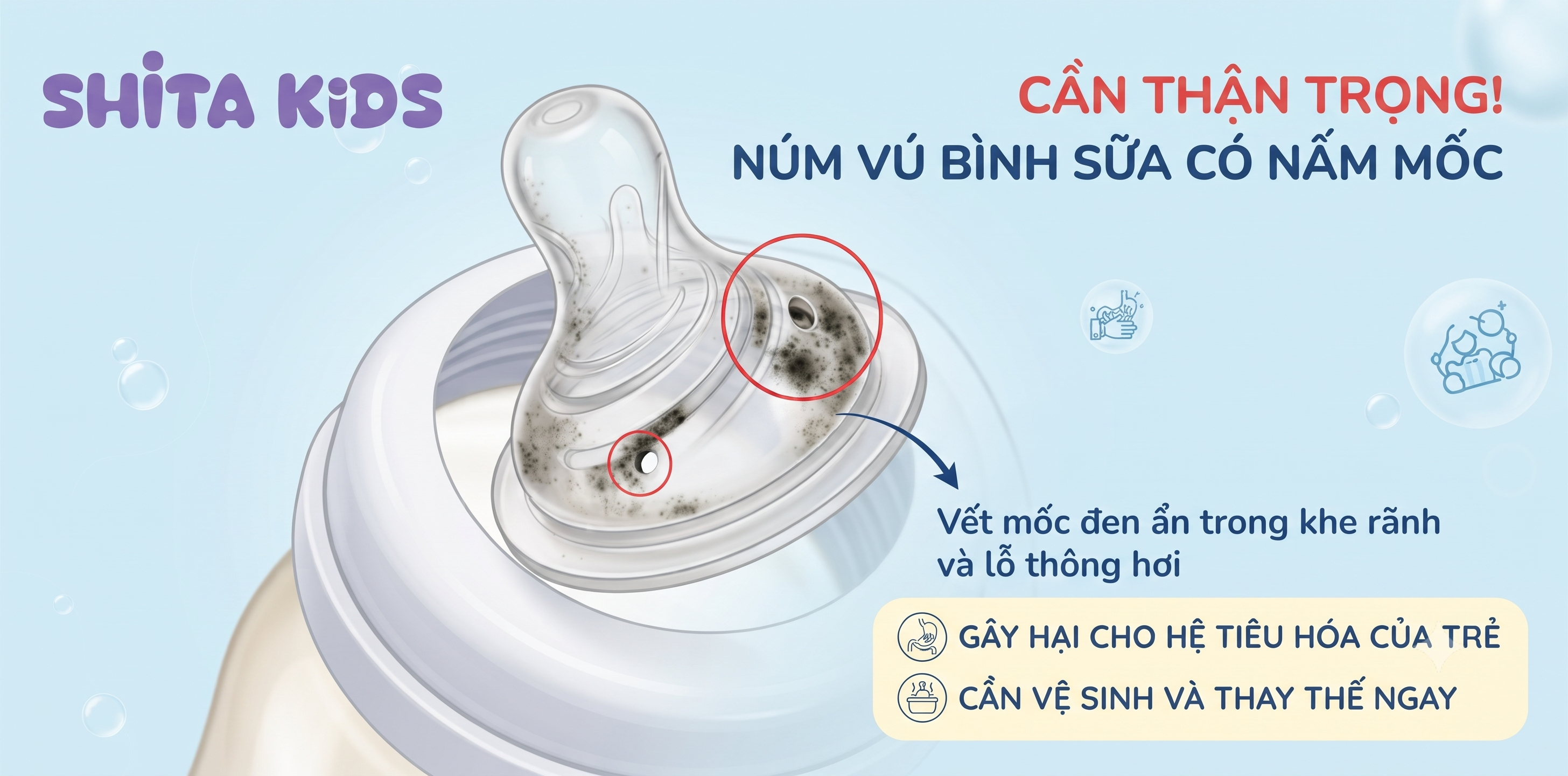 núm bình sữa bị mốc đen
