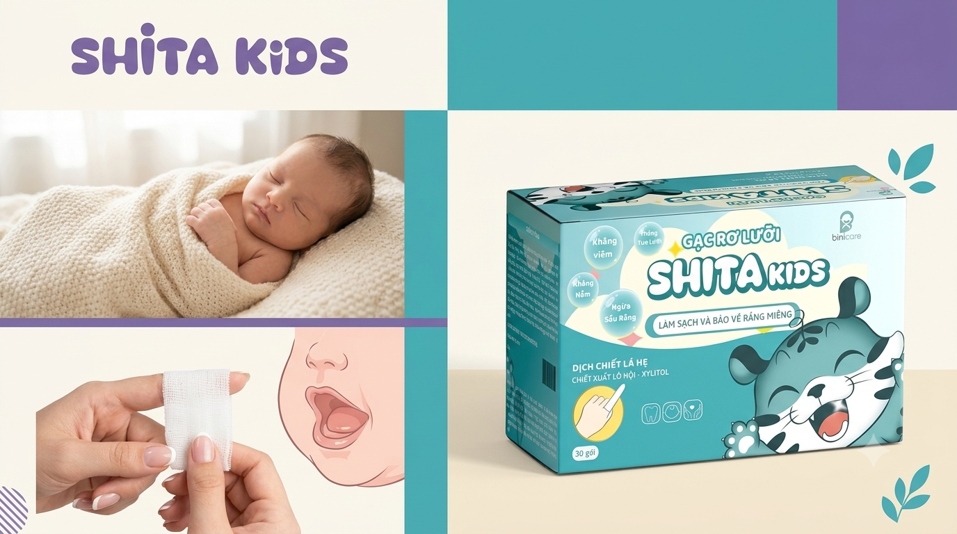 Gạc rơ lưỡi SHITA KIDS làm sạch và bảo vệ răng miệng cho trẻ sơ sinh, tưa lưỡi, nấm miệng.