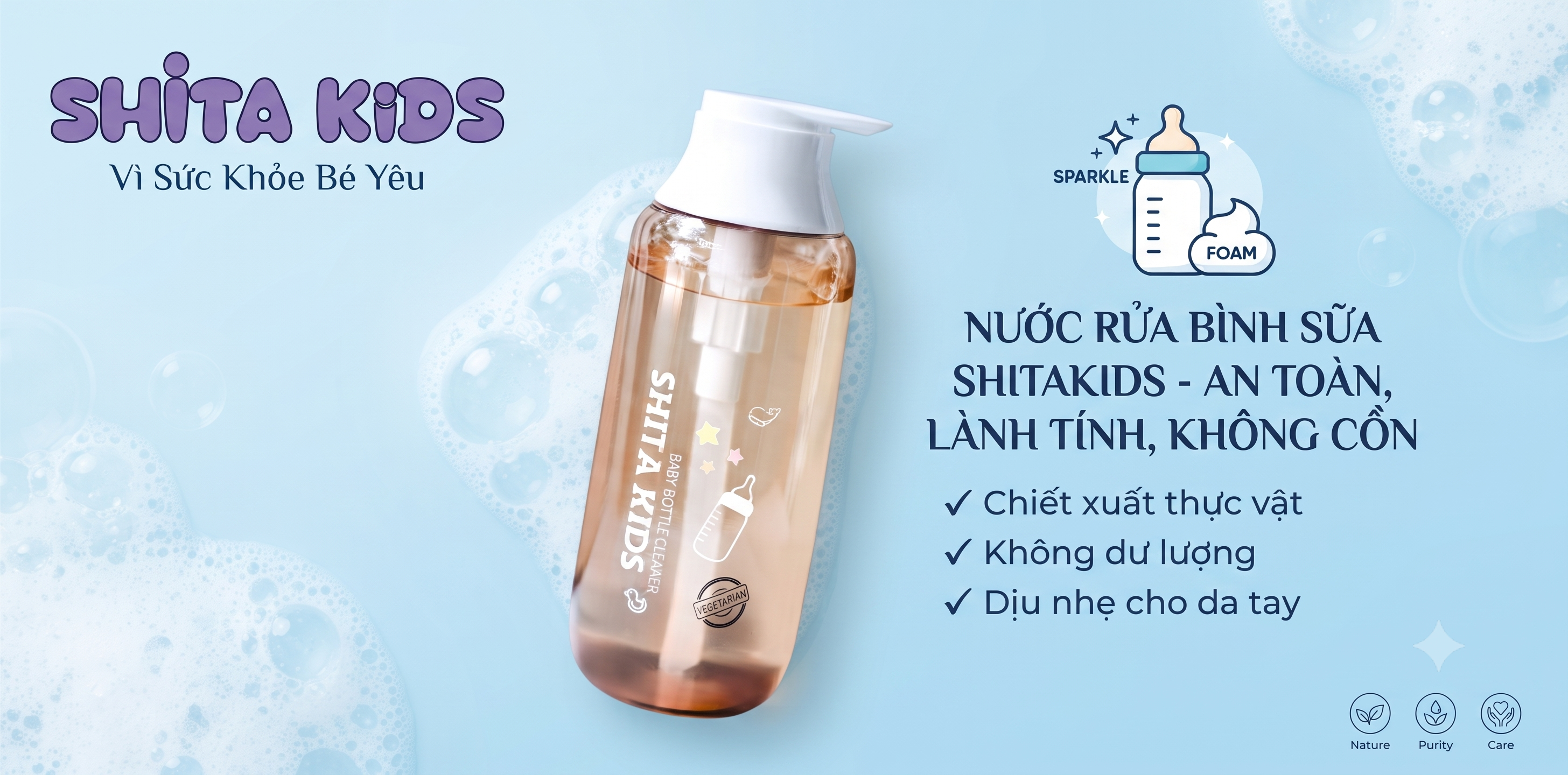 Nước rửa bình sữa ShitaKids giúp làm sạch cặn sữa trong khe núm