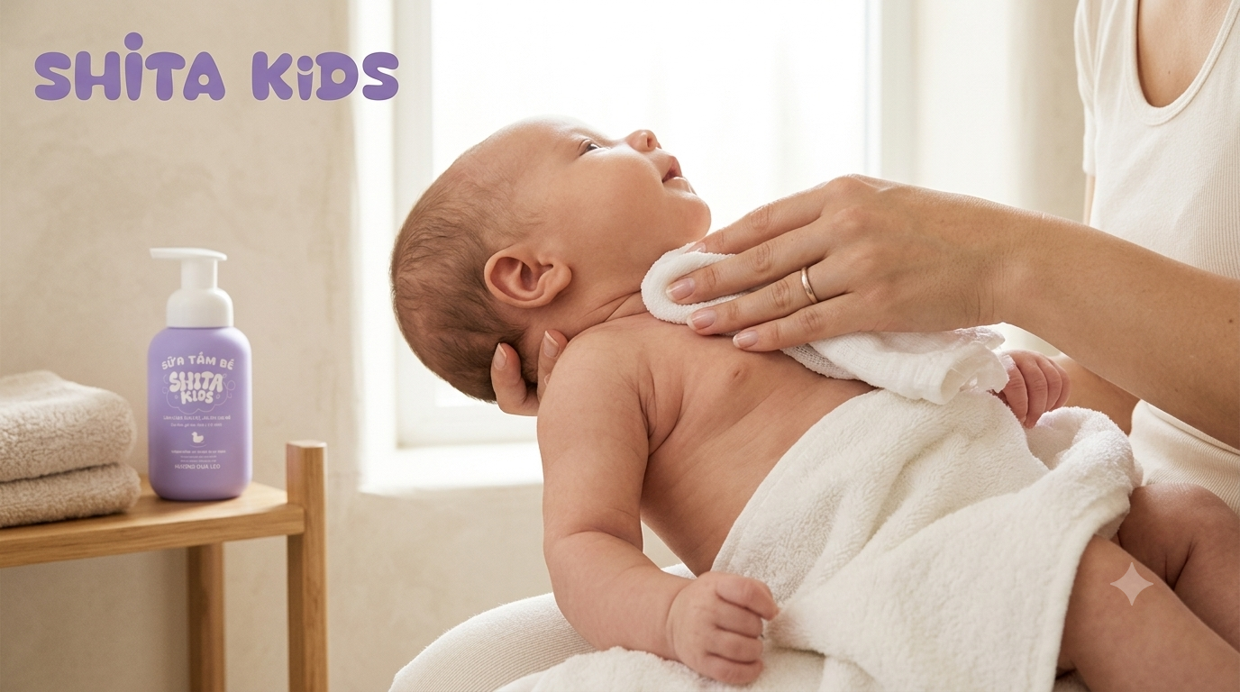 Hướng dẫn lau người và tắm dịu nhẹ theo tuần cho trẻ sơ sinh với sữa tắm bé ShitaKids